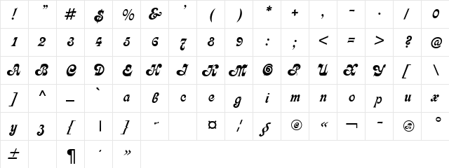 Asessor Regular  glyph index