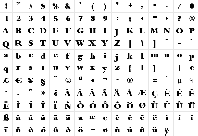 JoshuaBecker-Heavy Regular  glyph index