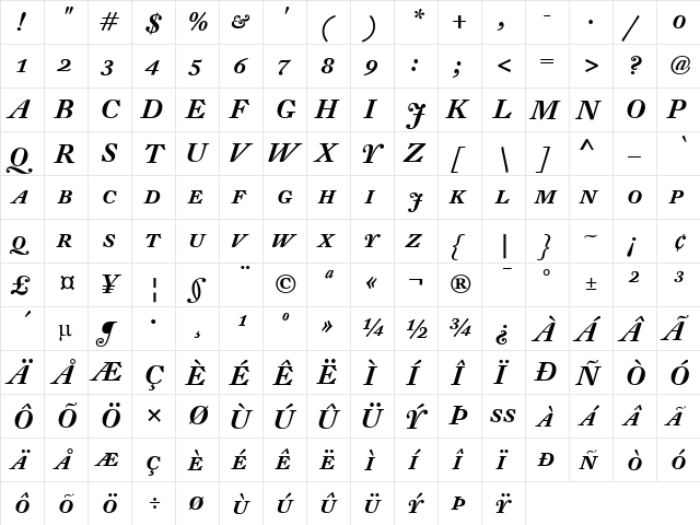 DTL Fleischmann Regular  glyph index
