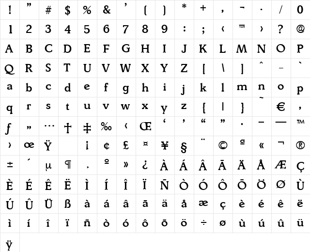 Derringer-Medium Regular  glyph index