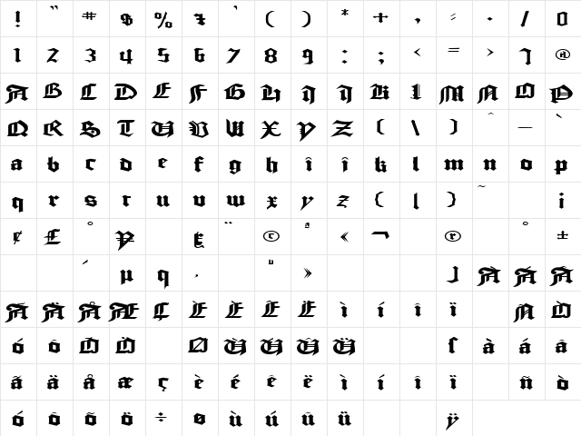 Trance 2 Plain  glyph index