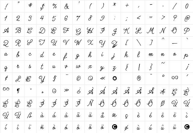 QuimbyMayoral Regular  glyph index