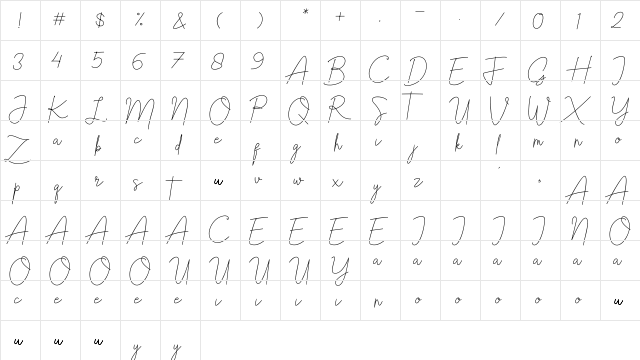Bristine Signature Demo Regular  glyph index