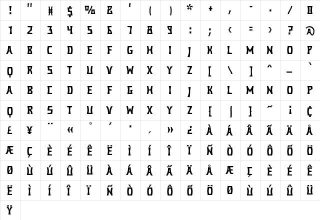 Despot Regular  glyph index