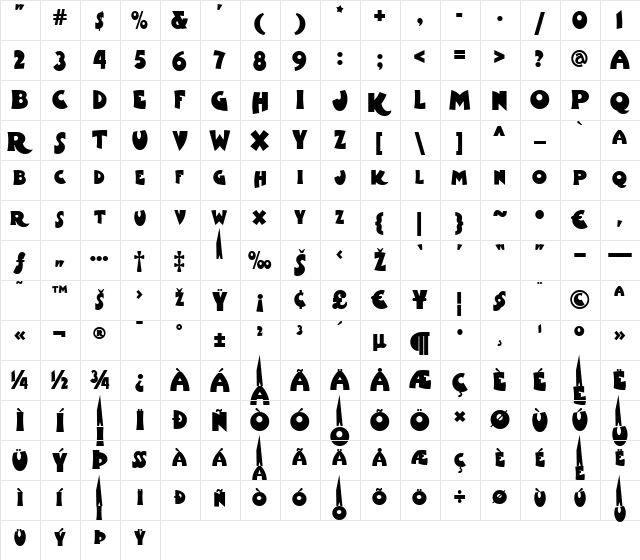 Wooden Shoe Revue NF Regular  glyph index