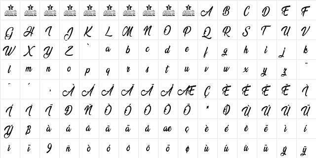 Beredith Personal Use Regular  glyph index