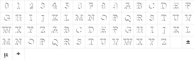 Linford Regular  glyph index