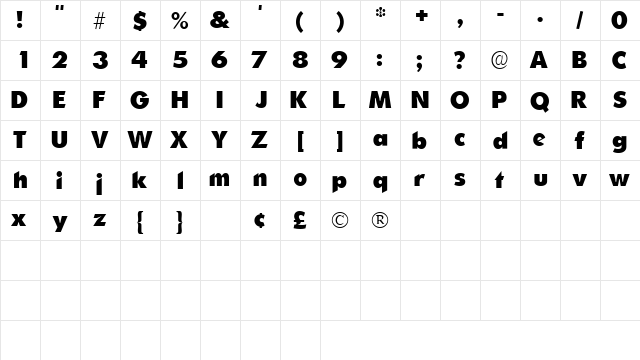 CandellaSSK Regular  glyph index