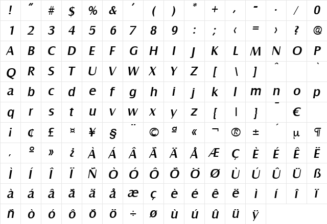 Salzburg-MediumIta Regular  glyph index