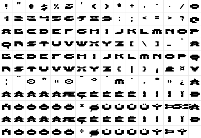 Zelega Zenega Regular  glyph index