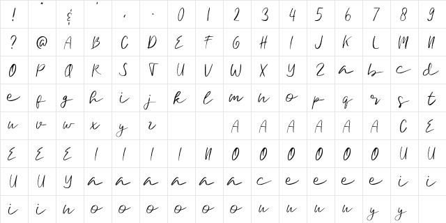 Signature Brush Regular  glyph index