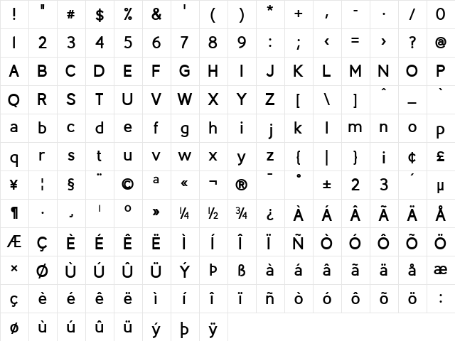 Berlin Bold Bold  glyph index