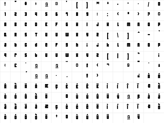 Dynomite Thin Regular  glyph index