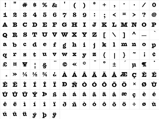 Farao Black OT Regular  glyph index