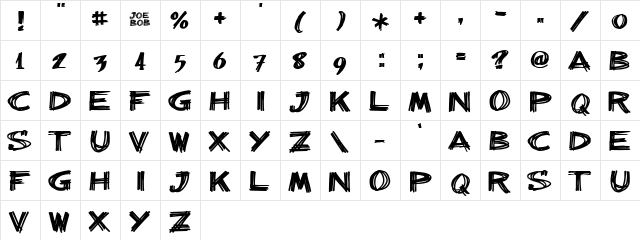 billieBarred Regular  glyph index