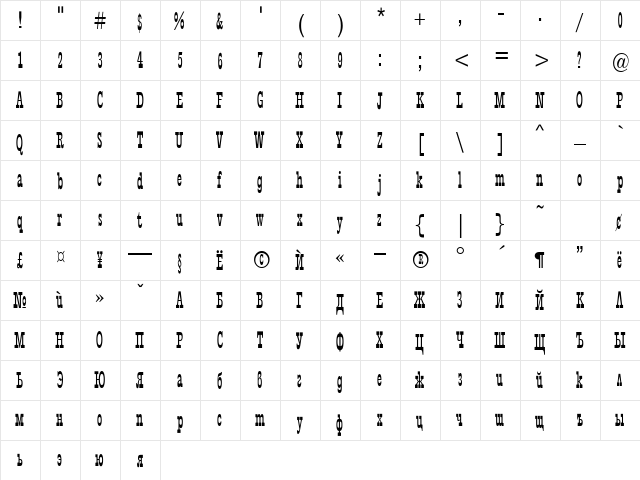 Rodeo Plain  glyph index