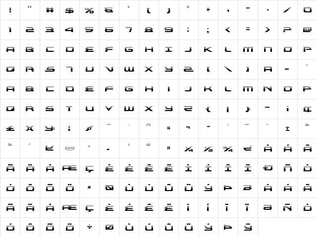 Alexis Halftone Regular  glyph index