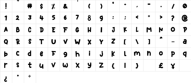 Kidspace Regular  glyph index