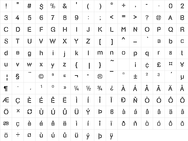 Nimbus Stencil Becker Regular  glyph index