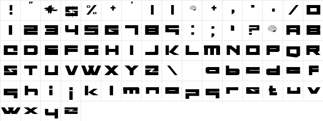 Blockhead Regular  glyph index