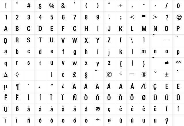 FocusCondMedium DB Regular  glyph index