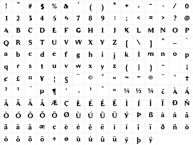 WC ADDENDUM Bta Bold Regular  glyph index