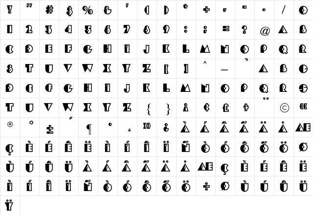 Eclipse CG Regular  glyph index