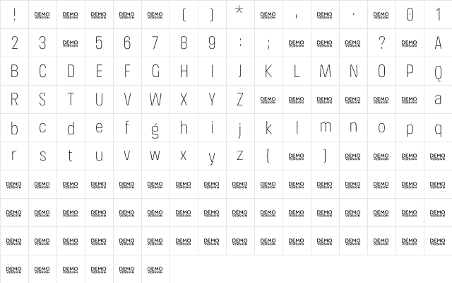 Crossfit Demo Thin  glyph index