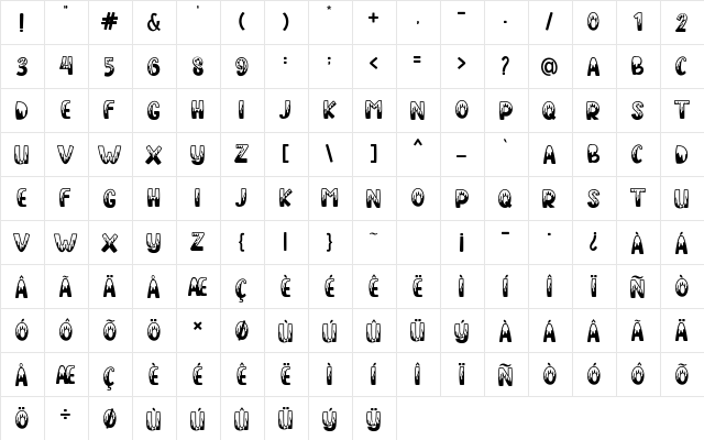 Rainy Snow Regular  glyph index