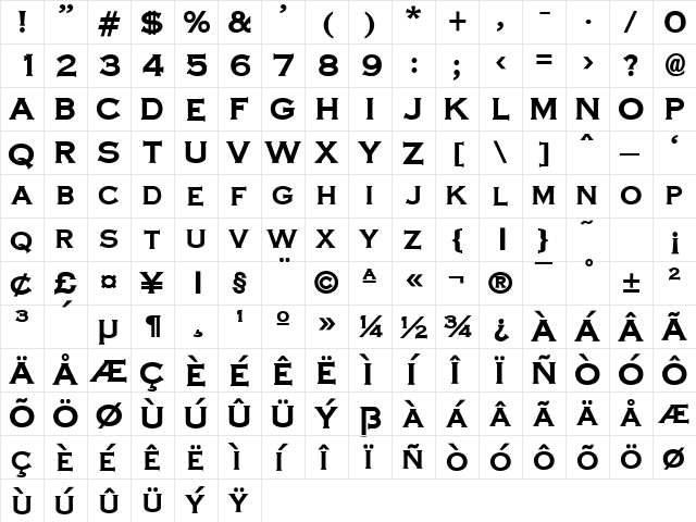 CopperPlate-Cond Bold  glyph index