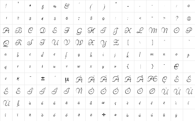 Liberance Regular  glyph index