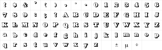 BowersShadow Regular  glyph index