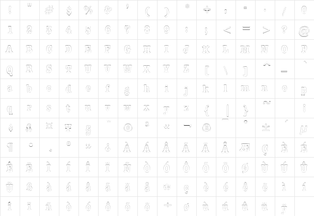 DatelineCondensedOutline Bold  glyph index