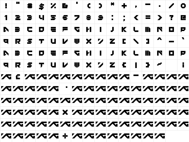 YG Edged Bold  glyph index
