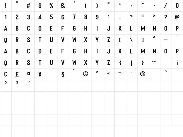 Bartenique Regular  glyph index