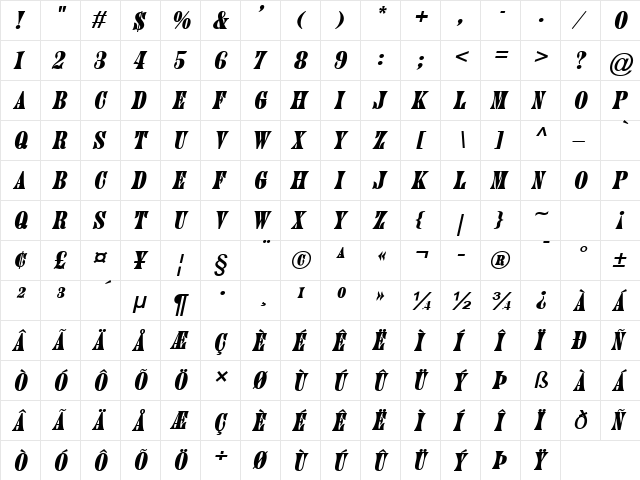 June BoldItalic  glyph index