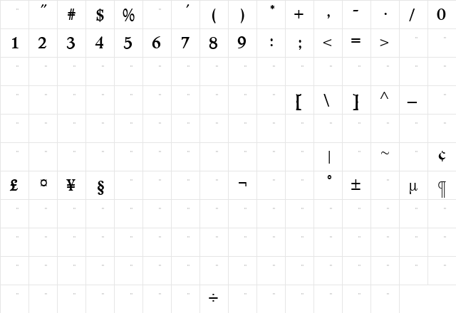 TCAdministerBoldTab Roman  glyph index