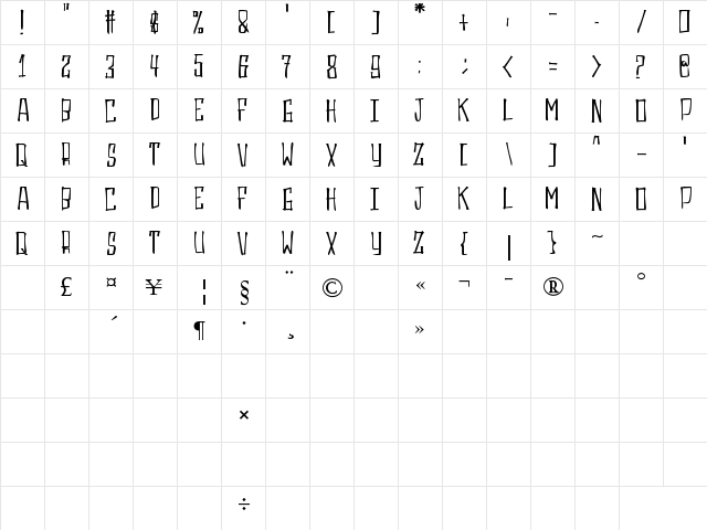 Gasrux Regular  glyph index