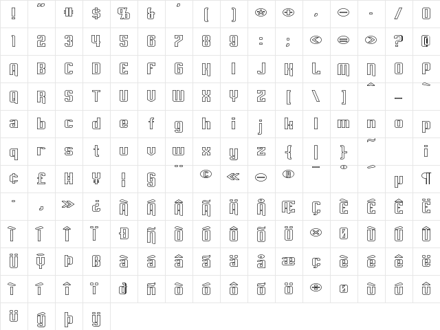 Empanada Expanded Outline Regular  glyph index
