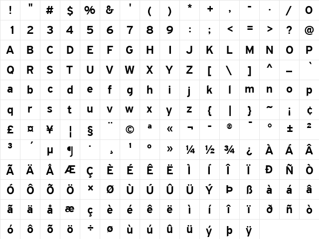 PF Highway Sans Pro Medium  glyph index