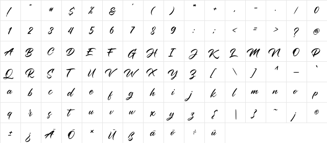 BlackHouse Script Regular  glyph index