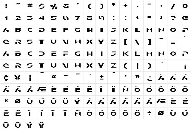 SF Solar Sailer Extended Regular  glyph index
