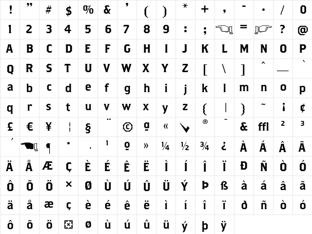 Brothers Regular  glyph index