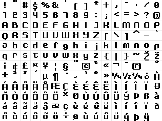 FFF Modulas Bold Extended Regular  glyph index