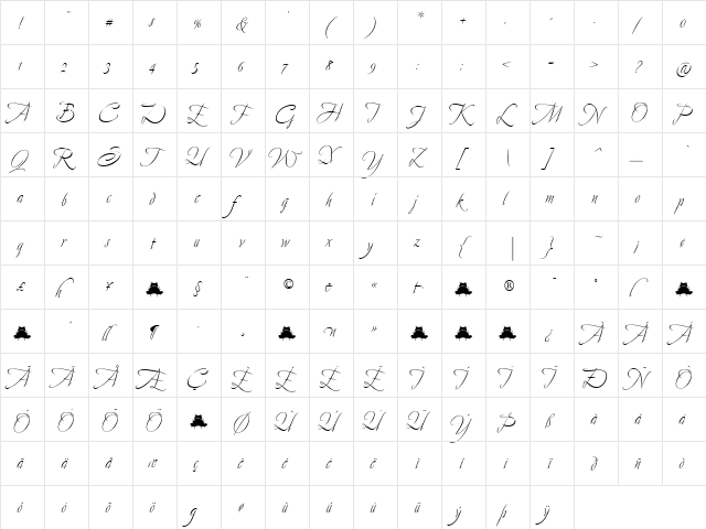 Avalon Regular  glyph index