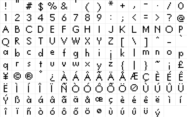 FFF Traditional Regular  glyph index