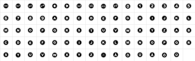 Starbats Regular  glyph index