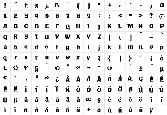 F2FMekanikAmente LT Std Regular  glyph index