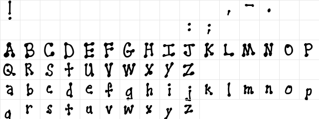 Liquid Pen Regular  glyph index