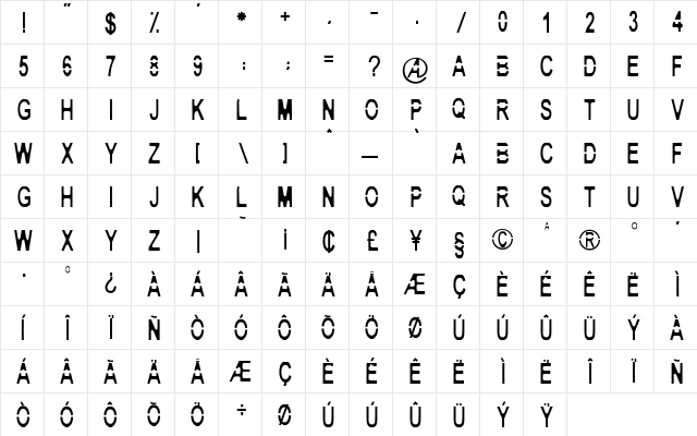 Yes, Sir! Regular  glyph index